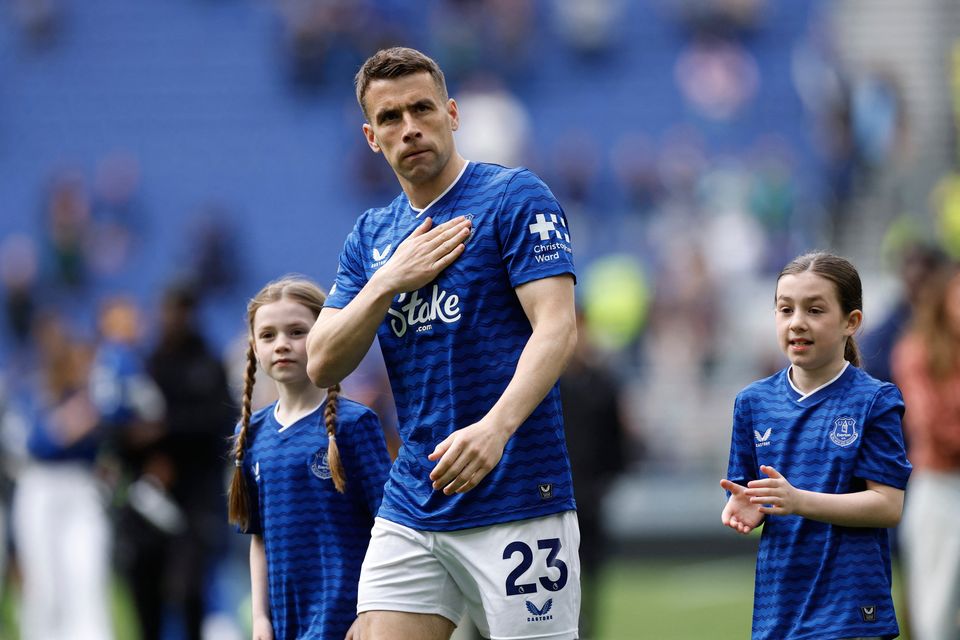 Everton's Seamus Coleman during a lap of appreciation with his family